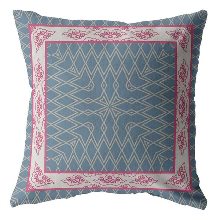 Homezia 18" Pink Blue Nest Ornate Frame Zippered Suede Throw Pillow