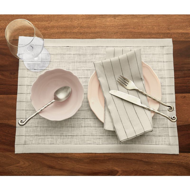 Solino Home Pinstripe 100% Linen Placemats &ndash; Set of 4, 14 x 19 in, Machine Washable, Holiday and Everyday Dining