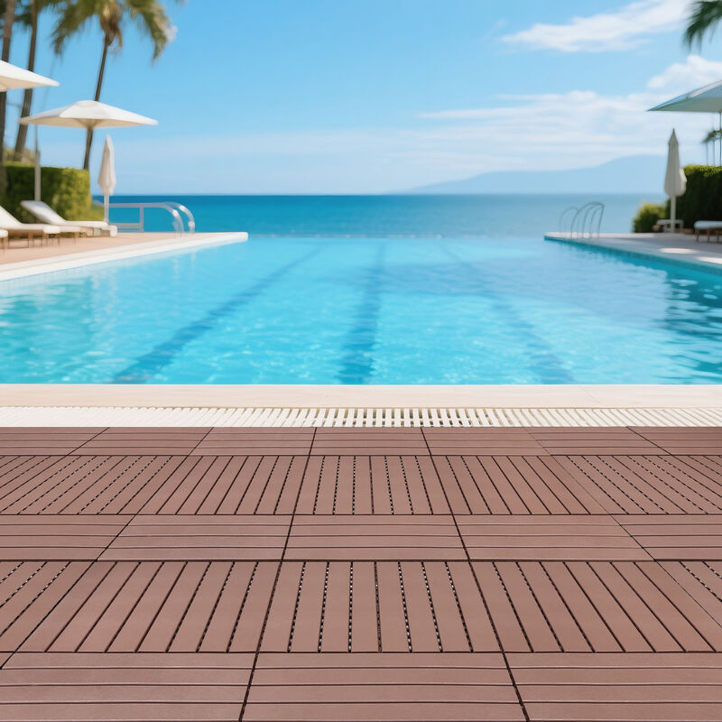 Plastic Interlocking Deck Tiles, 24 Pack Patio Flooring Waterproof Outdoor Indoor Flooring Deck Tiles, Patio Floor Decking Tiles image number 5
