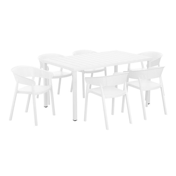 WestinTrends 7-Piece Outdoor Metal Rectangle Patio Dining Table Set With Stackable Patio Dining Chairs