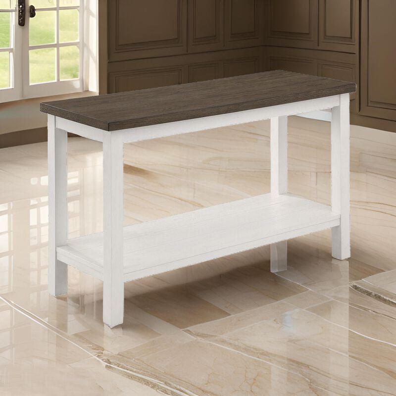 Mon 48 Inch Sofa Console Table, Open Shelf, Brown Surface, White Frame