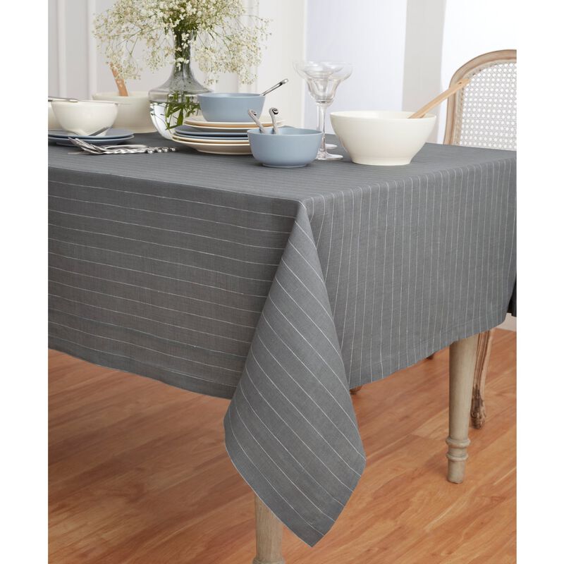 Solino Home Pinstripe 100% Linen Tablecloth &ndash; Handcrafted, Machine Washable, Perfect for Holiday and Everyday Dining