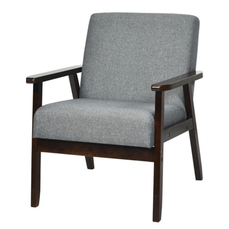 Hivvago Retro Modern Classic Grey Linen Wide Accent Chair with Espresso Wood Frame