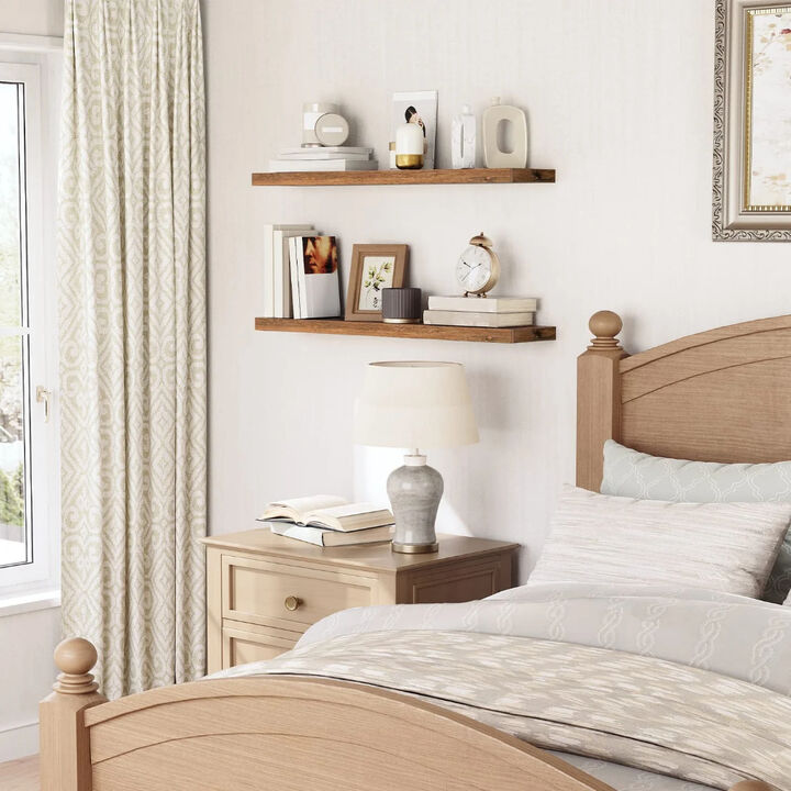 2-Piece Wall Mounted Shelves, Floating Storage for Bedroom or Living Room-Brown