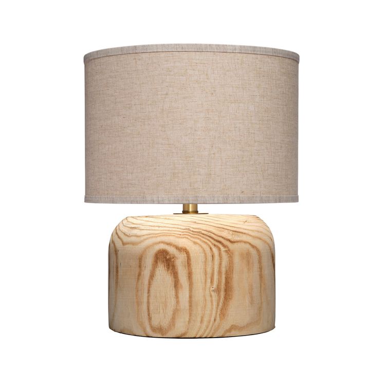Timy Accent Table Lamp, 18 Inch, Linen Drum Shade, Brown Wood Base