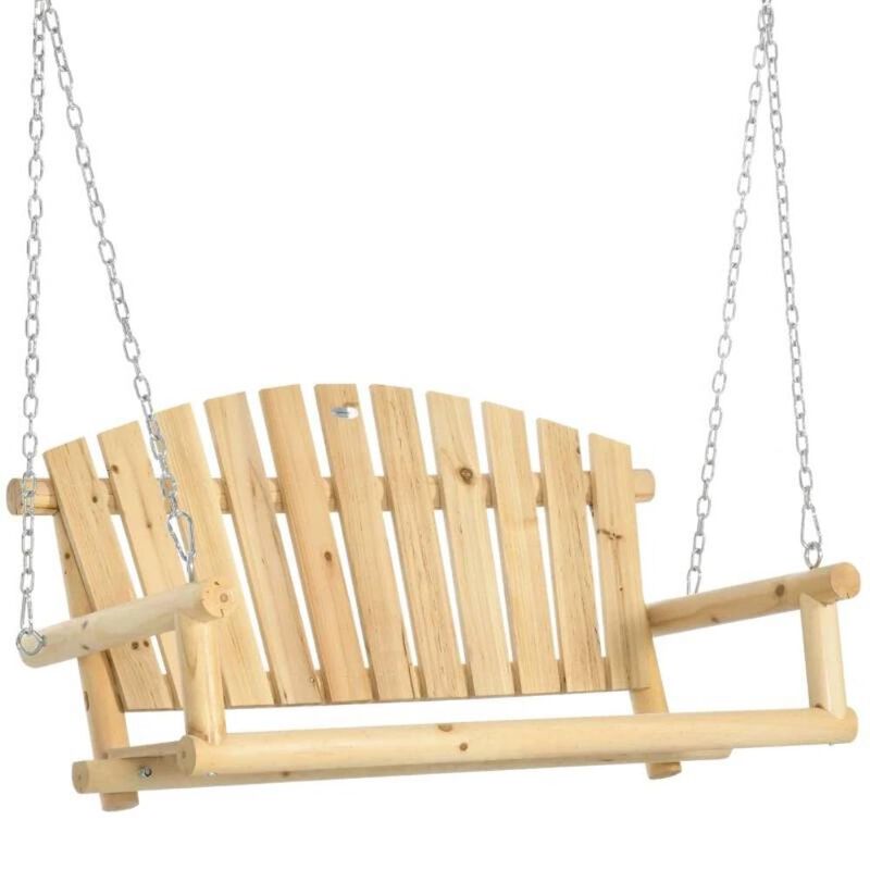 Hivvago Natural Wooden 2-Seater Hanging Outdoor Porch Swing