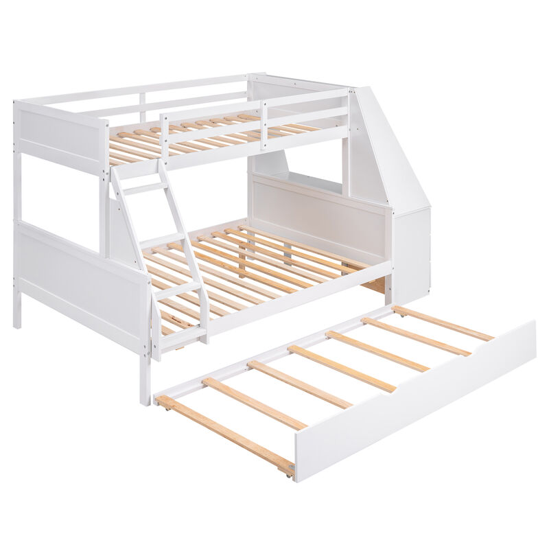 Whisen Twin over Full Bunk Bed with Trundle and Built-in Desk, Three Storage Drawers and Shelf
