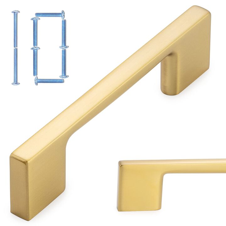 KOOFIZO Wide Foot Cabinet Bar Pull - Brushed Gold Modern Solid Handle, 3 Inch/76mm Screw Spacing, 10-Pack for Kitchen Cupboard D