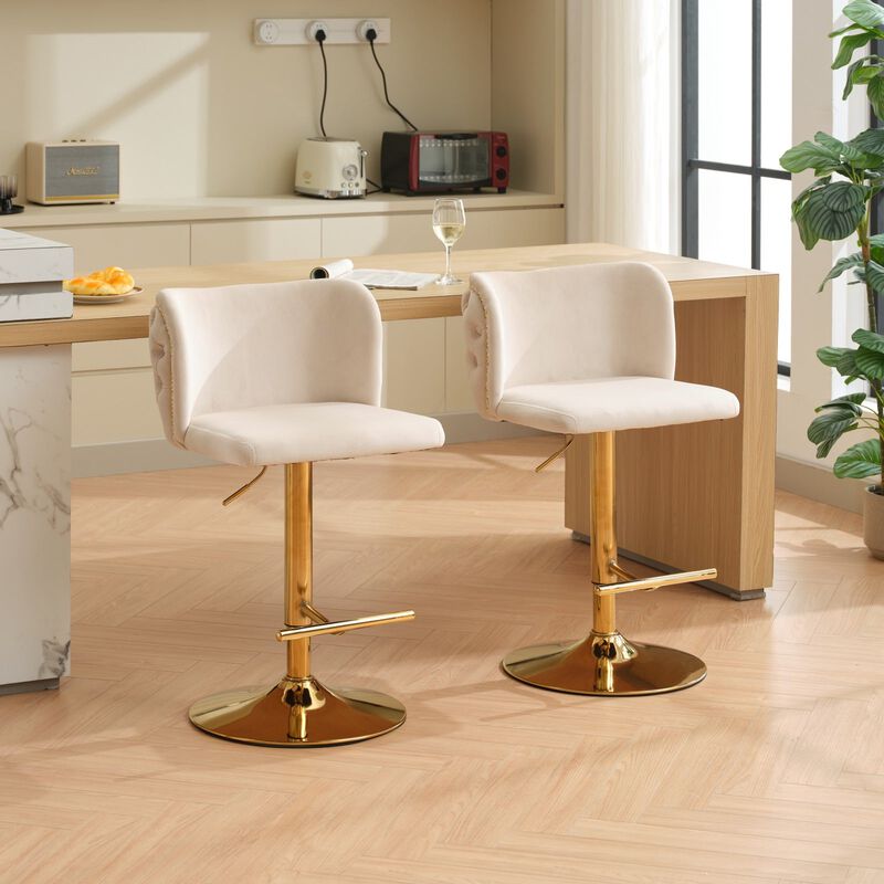 Clihome Swivel Barstools Adjusatble Seat Height With Gold-plating Base, Classic Velvet Upholstered Bar Stools with the whole Back Tufted, for Home image number 1