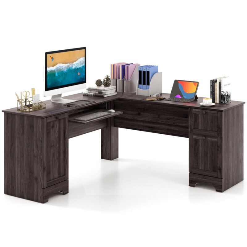 Hivvago L-Shaped Office Desk with Storage Drawers and Keyboard Tray