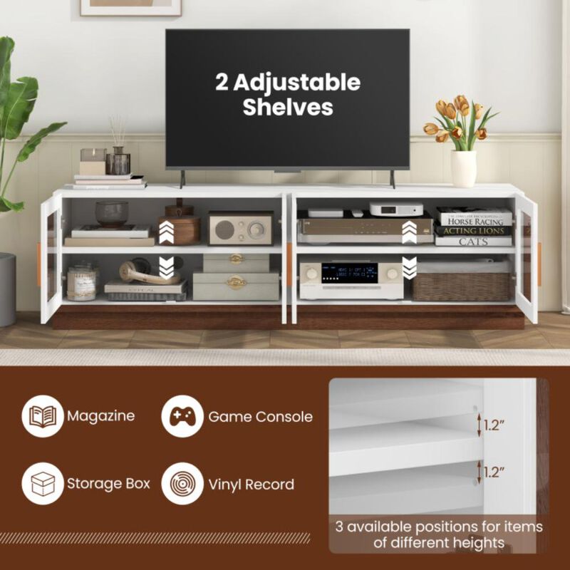Hivvago Large TV Stand for TVs up to 75 Inch with 4 Tempered Glass Doors for Living Room