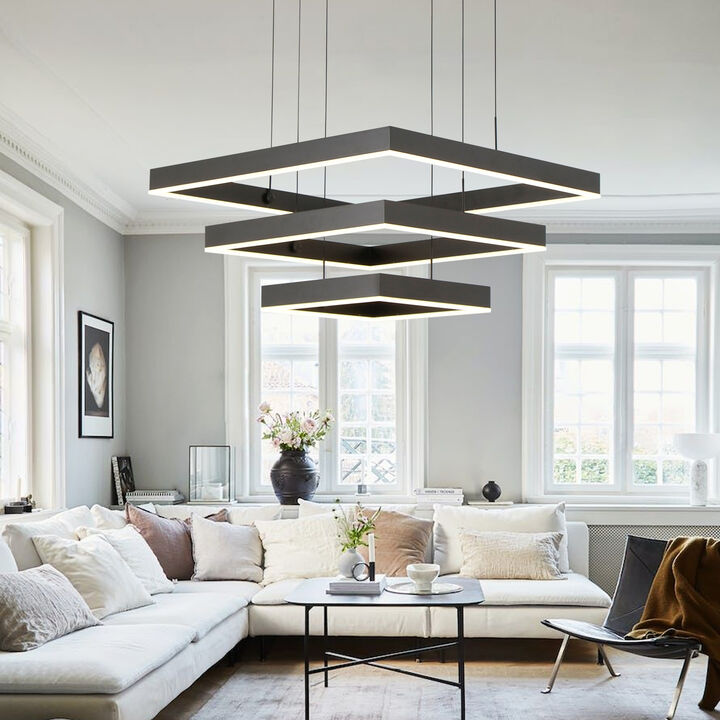 Modern Integrated LED Chandelier Square Large Light for Living Dinning Room