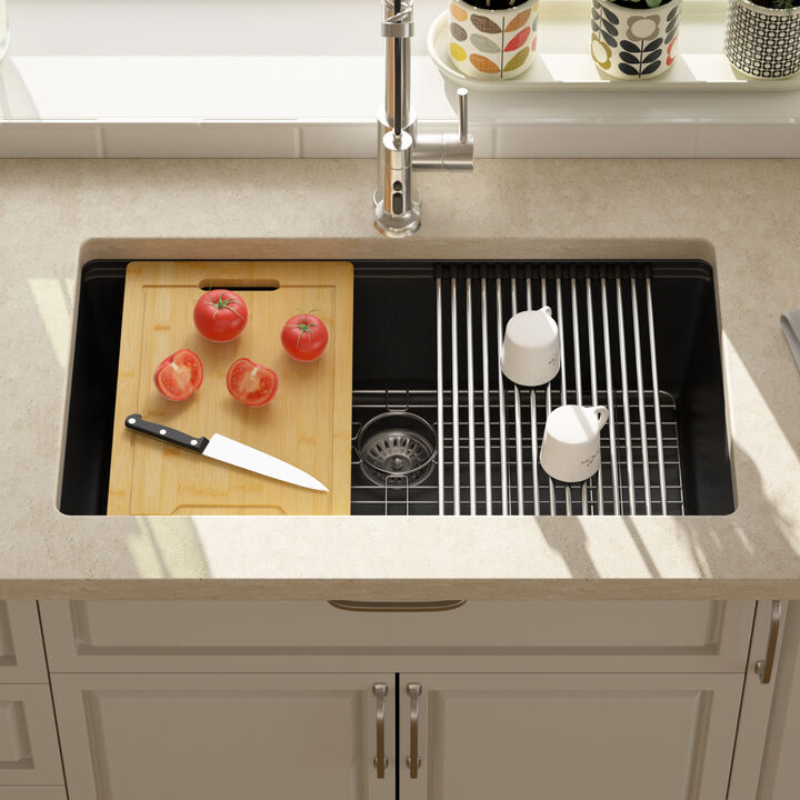 32x19x10 Inch Black Granite Composite Undermount kitchen Sink Single Bowl Quartz Workstation kitchen Sink