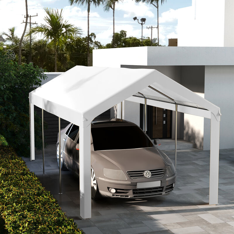 Outsunny 10' x 20' Carport Replacement Top Canopy Cover, UV and Water Resistant Portable Garage Shelter Cover with Ball Bungee Cords, White, Only Cover