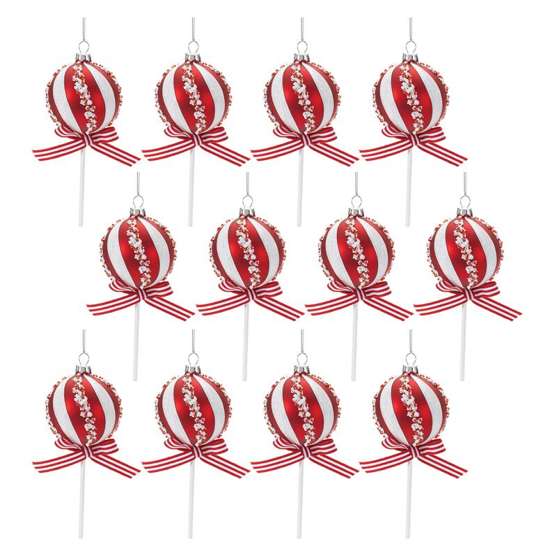 Peppermint Lollipop Ornaments (12-Pack) &ndash; Glass Candy-Inspired Christmas Decor for Holiday Tree or Sweet Shop Theme