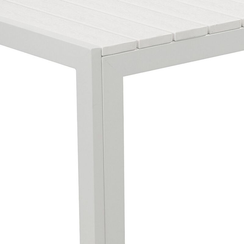 Theo 53 Inch Outdoor Bench, White Aluminum Frame, Plank Style Seat Surface-Benzara