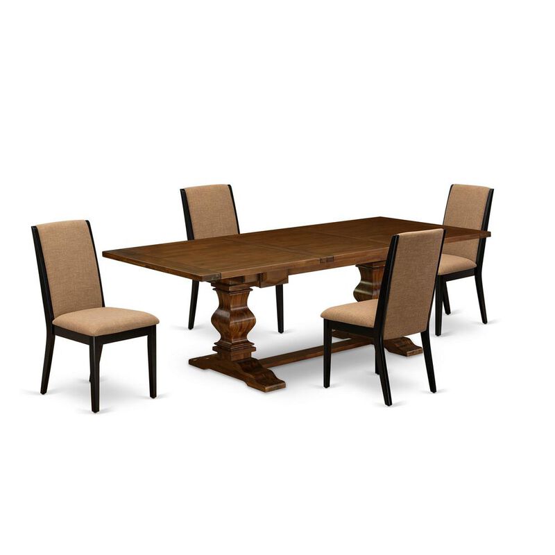East West Furniture 5 Piece Dining Room Table Set Includes a Rectangle Removable Leaf Kitchen Table and 4 Light Sable Linen Fabric Upholstered Chairs, 42x92 Inch, Walnut