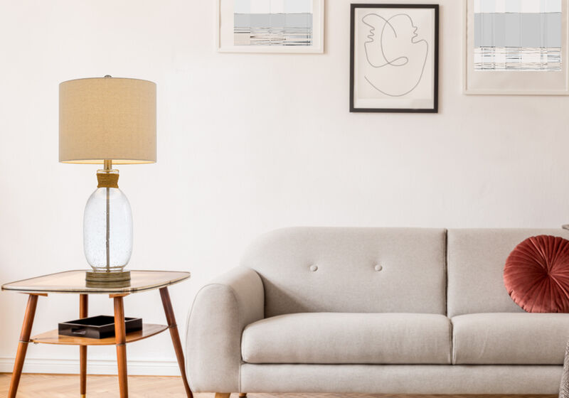 Hivvago 26" Brown Mason Jar Table Lamp With Brown Drum Shade