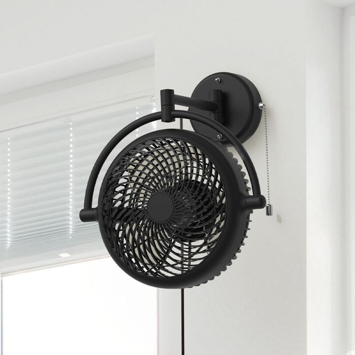 12.9 in. Black 2-Speed Wall Mount Fan with Pull Chain and Plug
