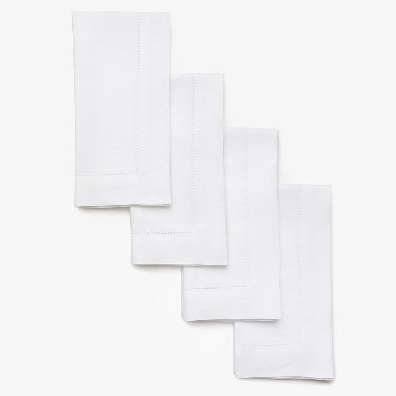 Solino Home Classic Hemstitch 100% Linen Dinner Napkins &ndash; Set of 4, 20 x 20 in, Machine Washable, Holiday and Everyday Dining