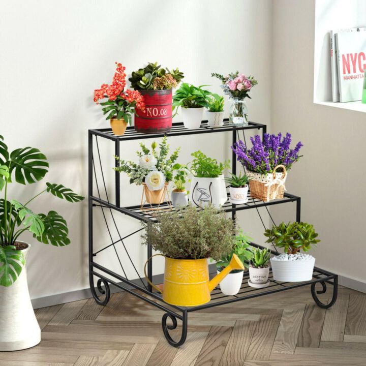 Hivvago 3 Tier Outdoor Metal Garden Planter Holder Shelf