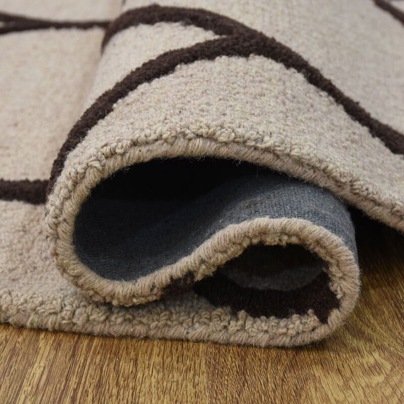 RUGSOTIC CARPETS HAND TUFTED WOOL ECO-FRIENDLY AREA RUGS  - 8'x8', Round Shape, Beige & Brown, Geometric Modern Design, High Pile Thick Handmade Area Rugs for Living Room, Bed Room (K01004) image number 7