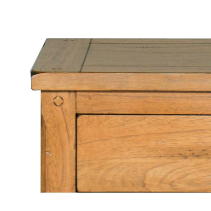 Marv Nightstand, 3 Drawers, Rustic Light Brown Solid Wood 29 Inch - Benzara