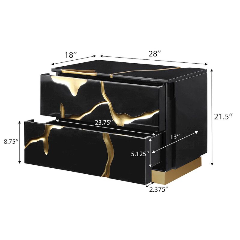Best Master Furniture Trevello High-Gloss Lacquered Left Nightstand, Gold Accents (White) image number 4
