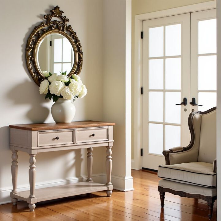Furnifact White Rustic Sideboard Solid Wood Vintage Console Table With Drawers