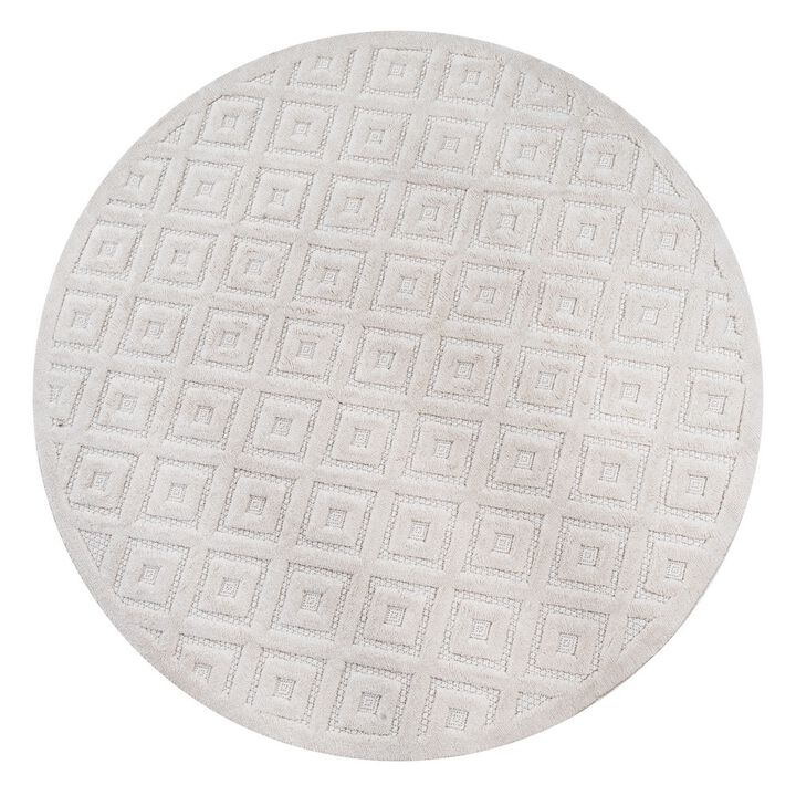 Portmany Neutral Diamond Trellis Round Indoor/Outdoor Area Rug