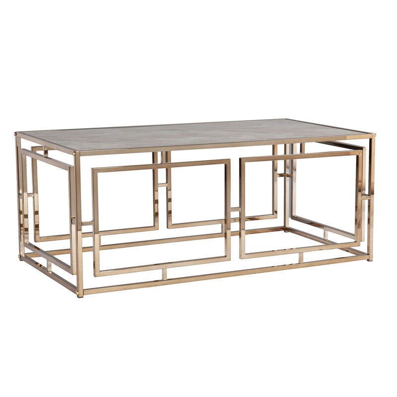 Hivvago 44 Inch  Champagne Glass And Metal Rectangular Coffee Table