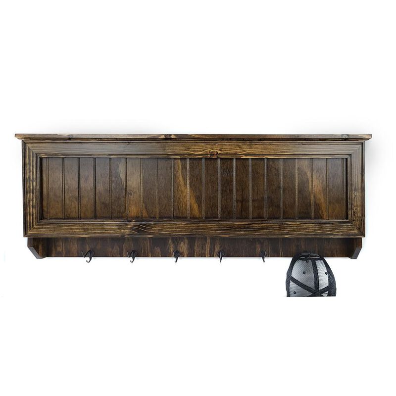 American Furniture Classics Model LRGCRDW Large Wall Hanging Coat Rack in Dark Walnut with Secret Locking Gun Concealment image number 0