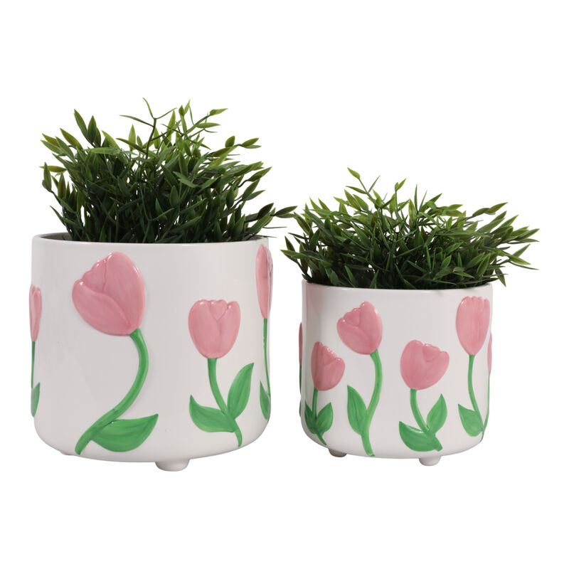 Tulip Embossed Footed Planters image number 1