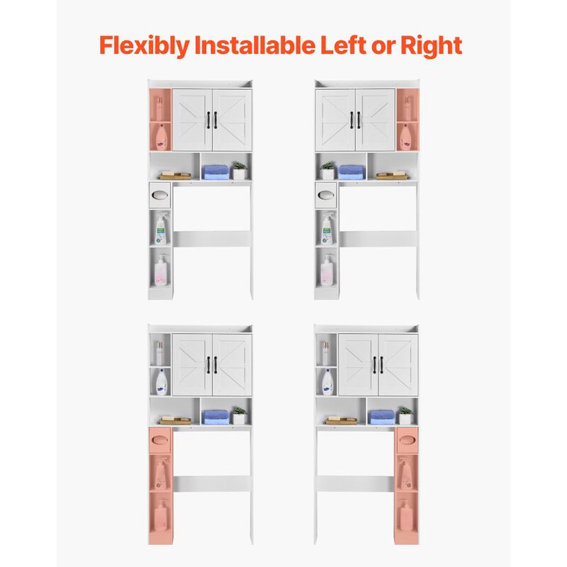 Bathroom Over Toilet Storage Organizer with Cabinet, Open Shelf and Adjustable Shelf-White image number 4