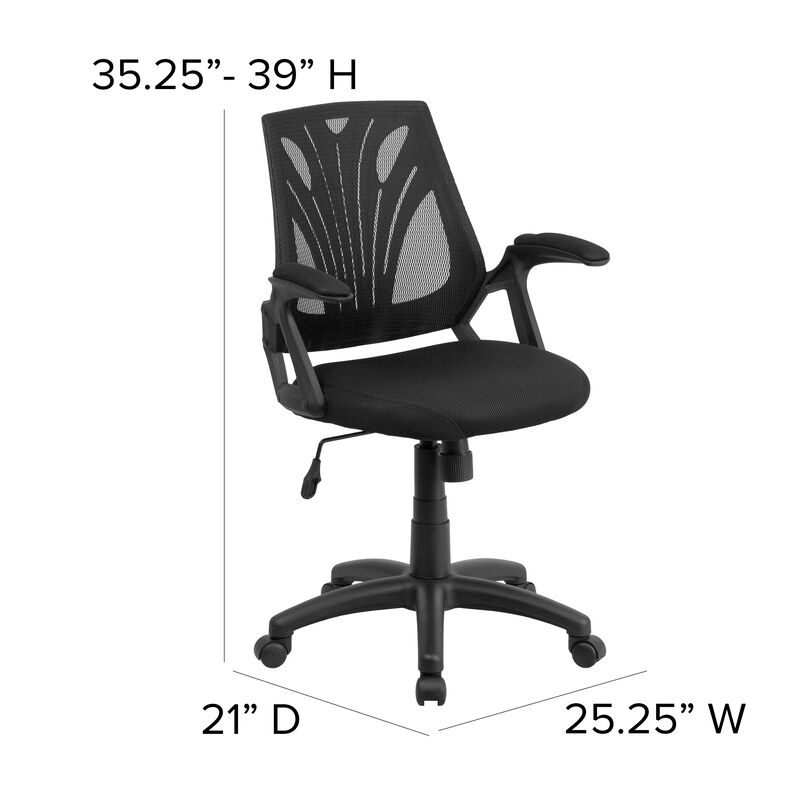 Sam Mid-Back Designer Black Mesh Swivel Task Office Chair with Open Arms image number 3