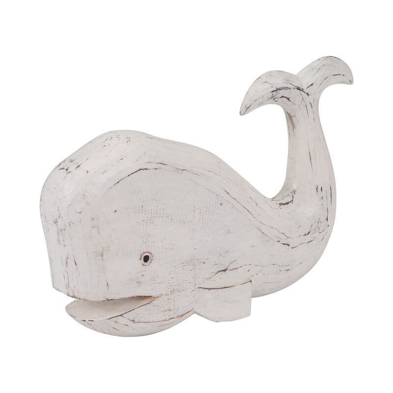 Wood, 15" Tail Up Whale, White image number 1