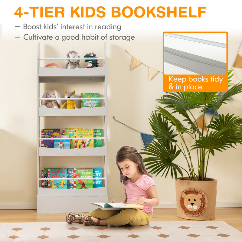 4-Tier Bookshelf with 2 Anti-Tipping Kits for Books and Magazines-Gray