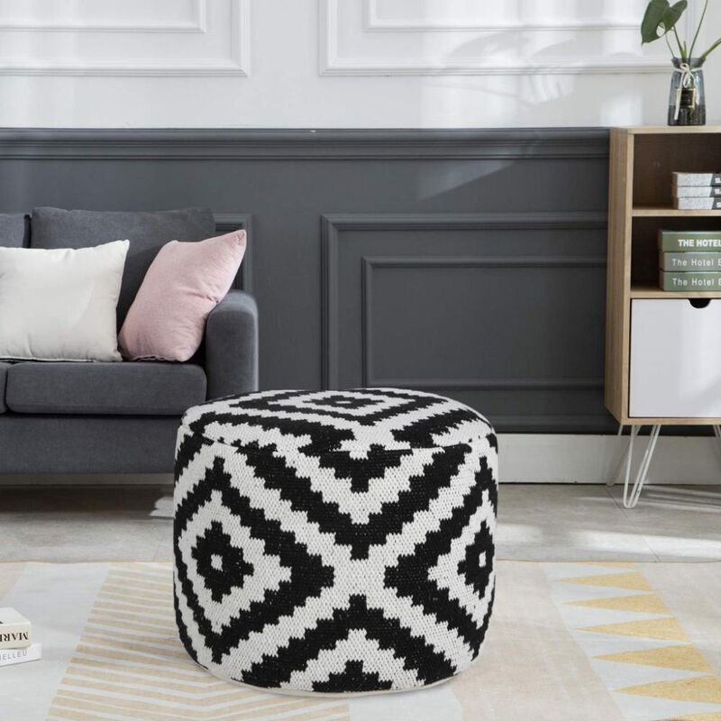 Hivvago 18 Inch Black Cylinder Geometric Pouf Ottoman