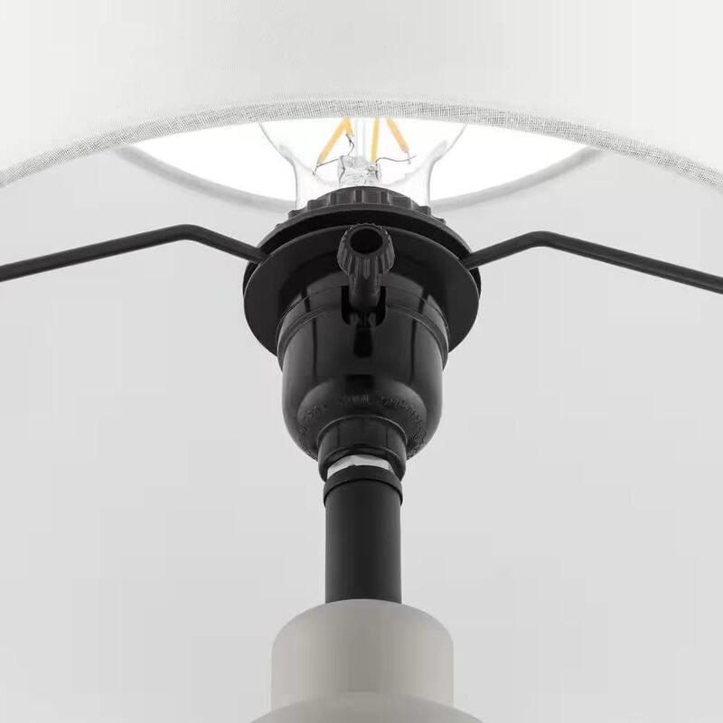 Hivvago Small Grey Desk Light Table Lamp with White Fabric Shade for Bedside Nightstand