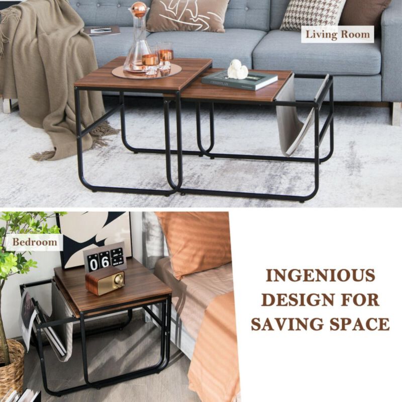 Hivvago Set of 2 Nesting Coffee Tables with Side Pocket for Living Room Bedroom