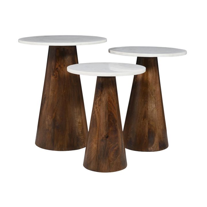 Jofran Nolan Marble Top Three Pack Solid Wood Accent Table Set