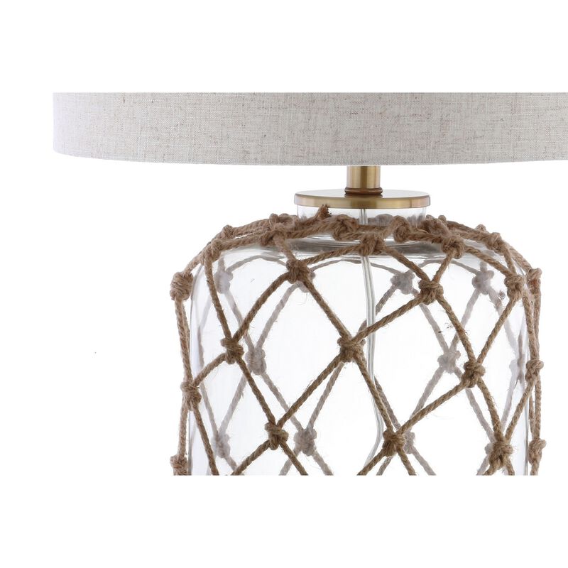 Mer 26.5" Glass and Rope LED Table Lamp, Brown/Clear