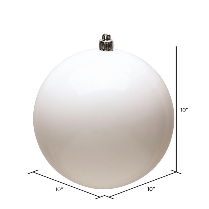 Vickerman 10" White Shiny Ball Ornament - Shiny Finish - UV Resistant and Drilled Cap with Floral Wire Loop for Easy Hanging - Perfect White Christmas Decoration