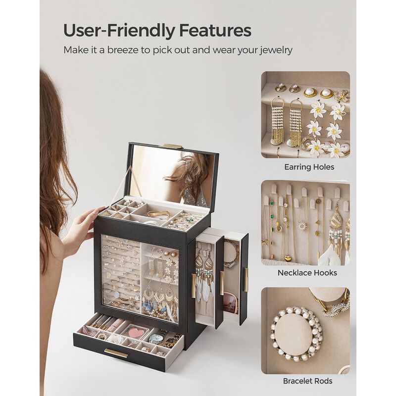 Elegant 5-Layer Jewelry Box with Glass Window, Vertical Storage Space, and Large Mirror image number 4