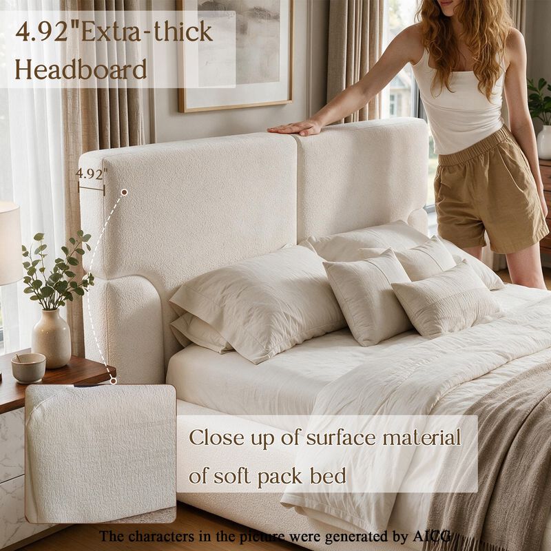 Schel Platform Bed Frame with Padded Textured Fabric Headboard image number 5