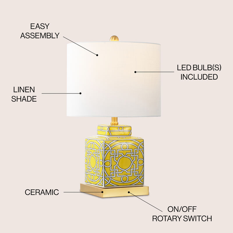 Catherine Modern Transitional Ceramic Metal Square Ginger Jar LED Table Lamp