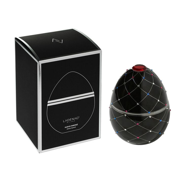 Candle in Ceramic Egg BOIS DE ROUSSIE 16 oz Black Silver Stripes 6.5 diam. x 7.48 in