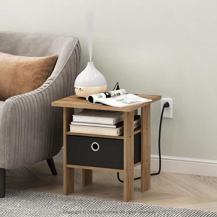 Andrey USB and Type-C Port Charging Station End Table, Flagstaff Oak/Black