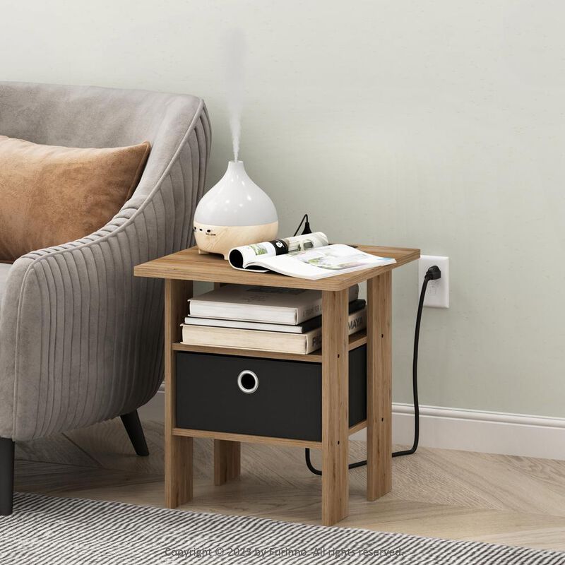 Andrey USB and Type-C Port Charging Station End Table, Flagstaff Oak/Black