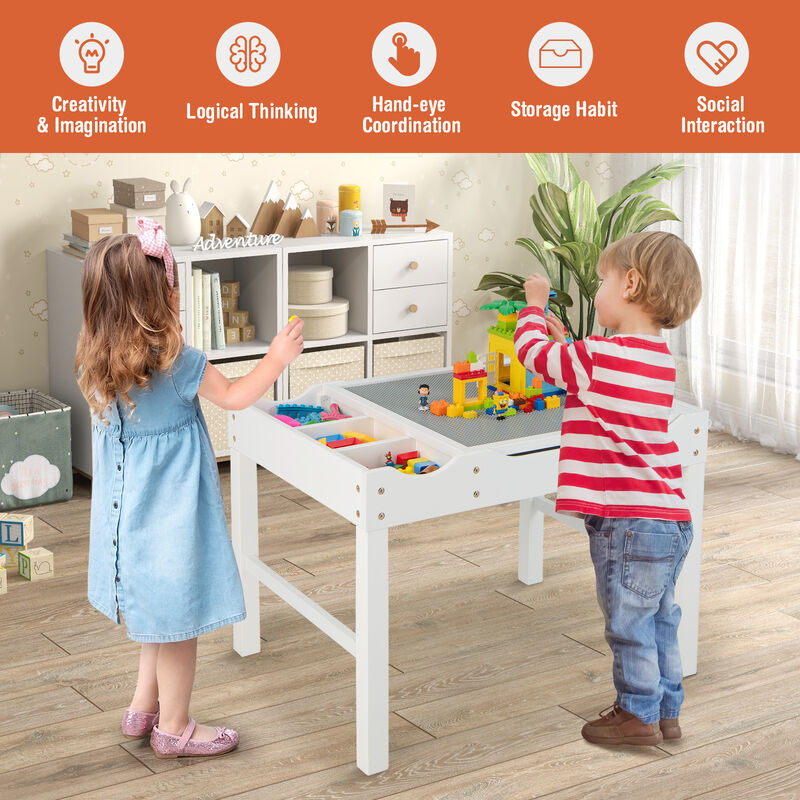 Kids Multi Activity Play Table Wooden Building Block Desk with Storage Paper Roll